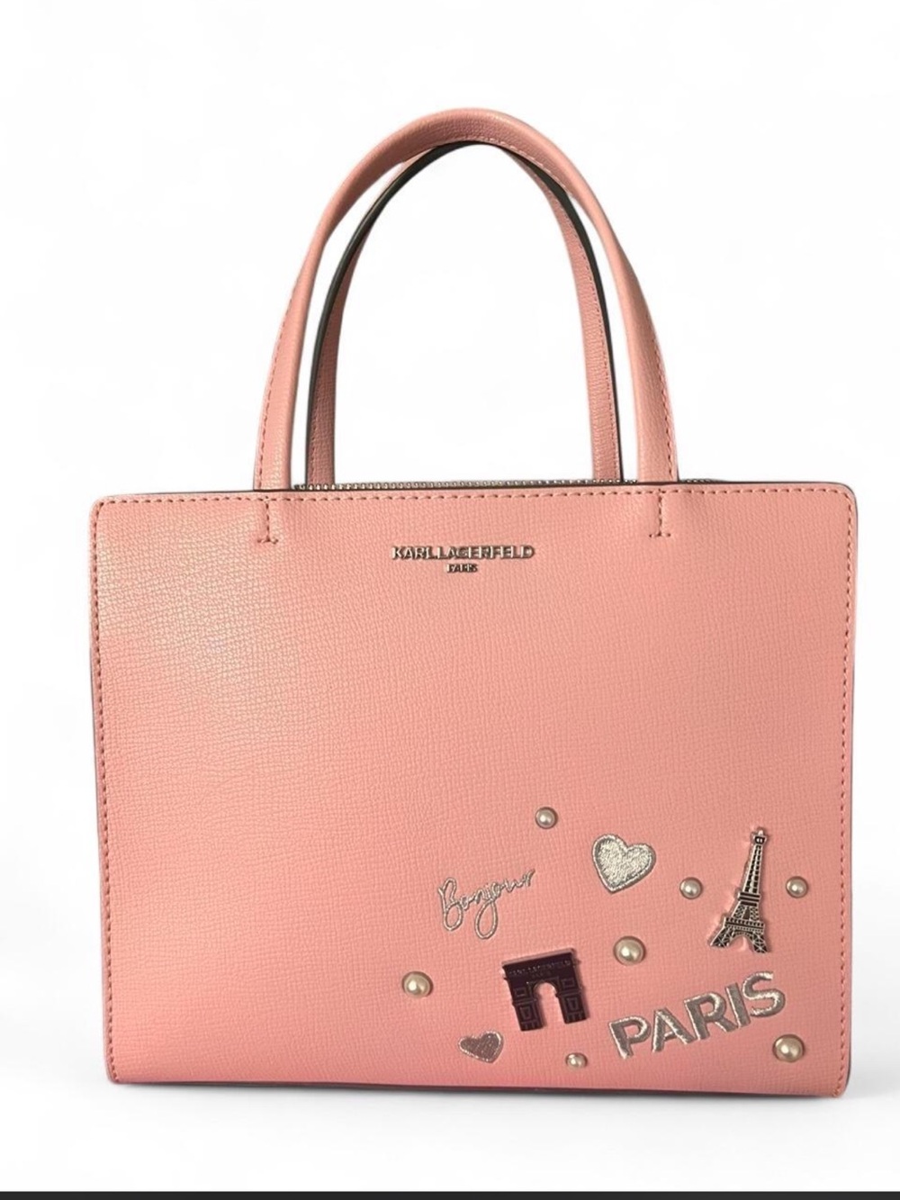Karl Lagerfeld Pink Structured Tote with Paris Motifs